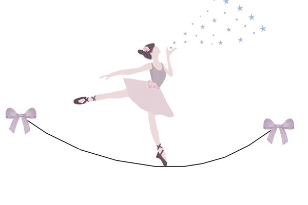 Zeichnung: Ballerina auf Seil, Sternchen & Schleifen